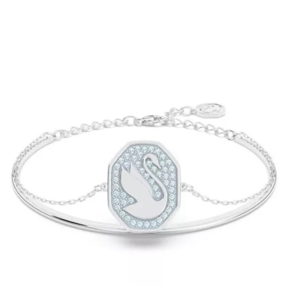 Swarovski Signum Swan Bangle Bracelet Blue & Rhodium Plated Brand New In Box - Picture 1 of 5